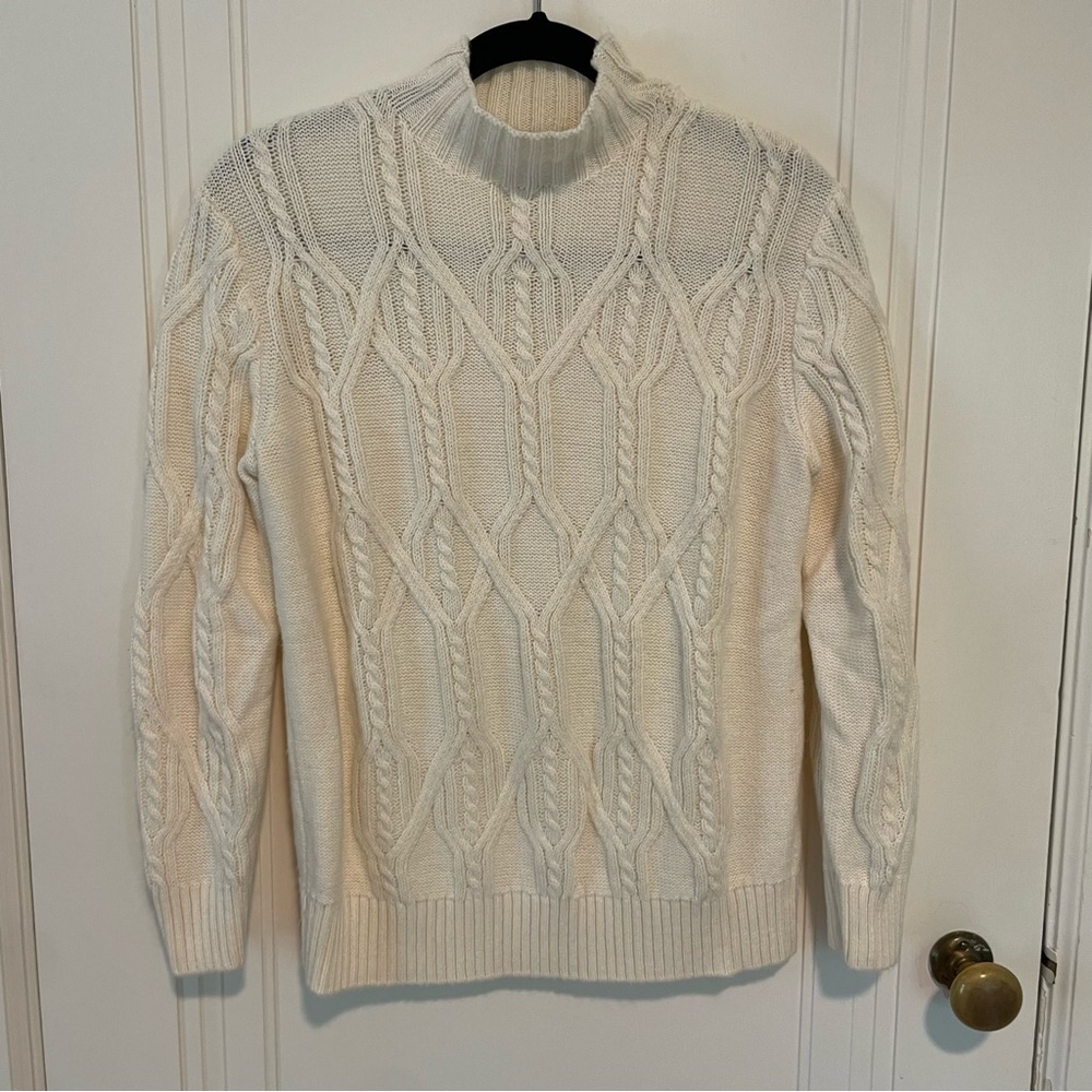 Banana Republic Cream Cable Knit Turtleneck Sweater Cotton Blend Medium